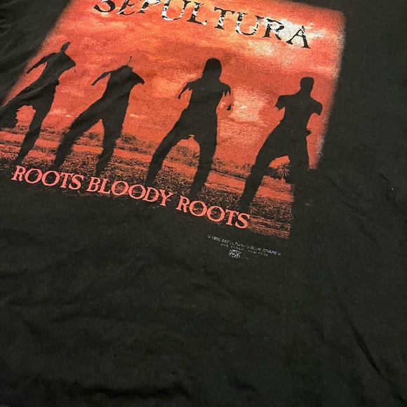 Sepultura 1996 Roots Bloody Roots Vintage Band Tee Blue Grape Tag XL Hanes Metal - Picture 2 of 13
